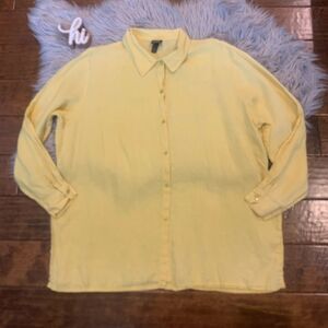 Eileen Fisher Woman Linen Long Sleeve Button Down Shirt Size 1X Yellow